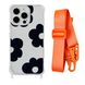 Чехол прозрачный с ремешком Print Flower Color для iPhone 14 PRO Black/Orange