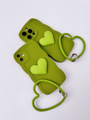 Чехол Волнистый с держателем сердцем для iPhone 15 Green