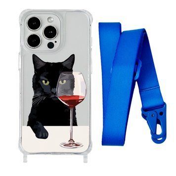 Чохол прозорий з ремінцем Print Mood swings для iPhone XR Cat Wine/Blue - ash-mobile.com.ua - фото 1