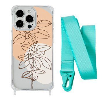 Чохол прозорий з ремінцем Print Leaves для iPhone 17 PRO Flowerpot/Spearmint