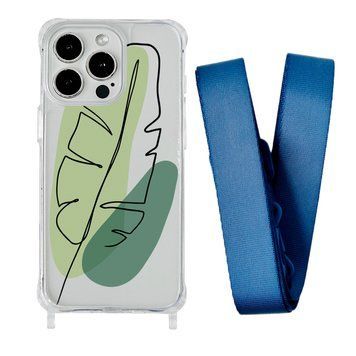 Чохол прозорий з ремінцем Print Leaves для iPhone 11 PRO MAX Green/Blue Cobalt - ash-mobile.com.ua - фото 1