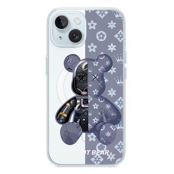 Чохол прозорий Print Robot Bear with MagSafe для iPhone 15 Plus Lavender Grey - ash-mobile.com.ua - фото 1