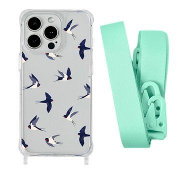 Чохол прозорий з ремінцем Print Happy Nice для iPhone 14 Plus Swallows/Avocado - ash-mobile.com.ua - фото 1