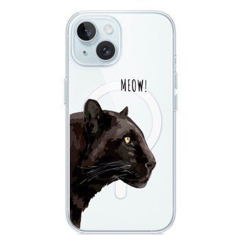 Чохол прозорий Print Meow with MagSafe для iPhone 15 Pantera Black - ash-mobile.com.ua - фото 1