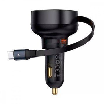 Автомобільний ЗП Baseus Enjoyment Pro 60W (USB) + Retractable Type-C Cable Black - ash-mobile.com.ua - фото 1