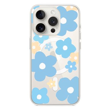 Чехол прозрачный Print Flower Color with MagSafe для iPhone 14 PRO Blue