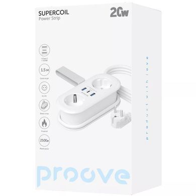 Мережевий фільтр Proove Supercoil 20W (2 AC + Type-C + 2 USB) 1.5m White - ash-mobile.com.ua - фото 2