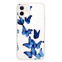 Чехол прозрачный Print Butterfly with MagSafe для iPhone 12 MINI Butterfly Blue купить