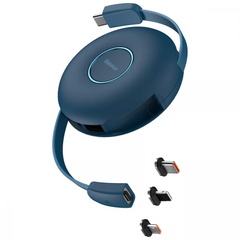 Кабель Baseus Zinc Magnetic 3 in 1 Safe Fast Charging Retractable Type-C (Micro-USB+Lightning+Type-C) 60W (1m) Blue купити