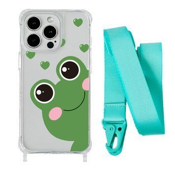 Чохол прозорий з ремінцем Print Happy Nice для iPhone 15 PRO MAX Frog/Spearmint - ash-mobile.com.ua - фото 1