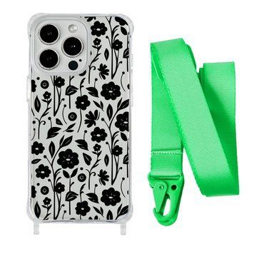 Чехол прозрачный с ремешком Print Flower для iPhone 7 | 8 | SE 2 | SE 3 Floral Black/Lime Green - ash-mobile.com.ua - фото 1