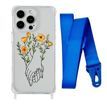 Чохол прозорий з ремінцем Print Leaves для iPhone 11 PRO MAX Hands Flower/Blue - ash-mobile.com.ua - фото 1