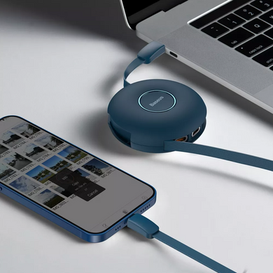 Кабель Baseus Zinc Magnetic 3 in 1 Safe Fast Charging Retractable Type-C (Micro-USB+Lightning+Type-C) 60W (1m) Blue купити