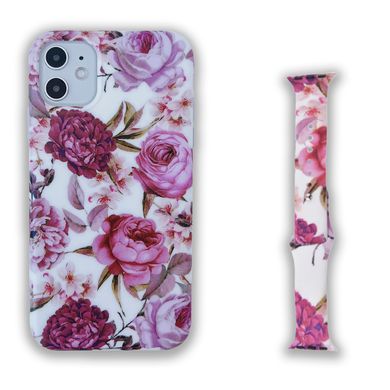Комплект Beautiful Flowers для iPhone 12 + Ремешок для Apple Watch 38/40/41 mm Пионы