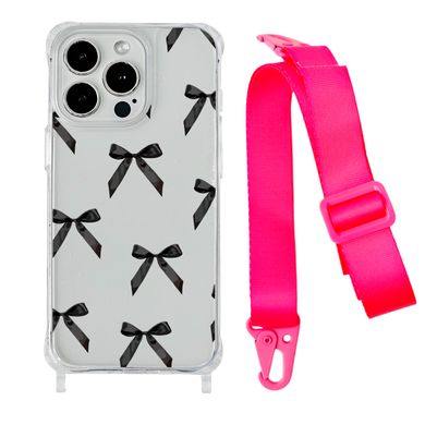 Чохол прозорий з ремінцем Print Mood swings для iPhone 15 Plus Bow Black/Hot Pink - ash-mobile.com.ua - фото 1