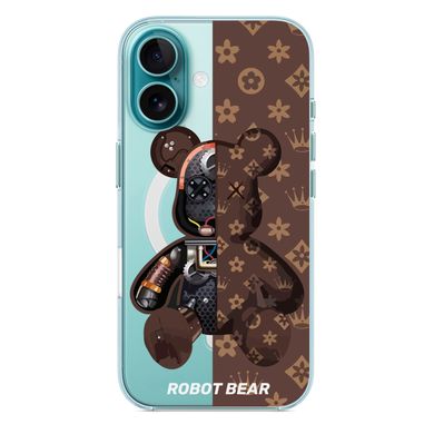 Чехол прозрачный Print Robot Bear with MagSafe для iPhone 16 Brown - ash-mobile.com.ua - фото 2