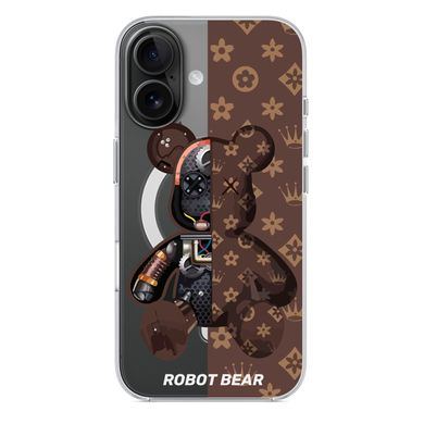 Чехол прозрачный Print Robot Bear with MagSafe для iPhone 16 Brown - ash-mobile.com.ua - фото 4