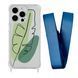 Чехол прозрачный с ремешком Print Leaves для iPhone 11 PRO Green/Blue Cobalt