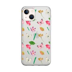 Чехол прозрачный Print Butterfly для iPhone 15 Plus Pink/White