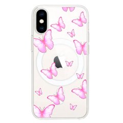 Чохол прозорий Print Butterfly with MagSafe для iPhone XS MAX Light Pink купити