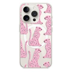 Чехол прозрачный Print Meow with MagSafe для iPhone 13 PRO Leopard Pink