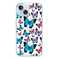 Чехол прозрачный Print Butterfly with MagSafe для iPhone 15 Plus Blue/Pink