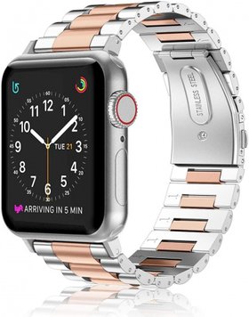 Ремешок Metal old 3-bead для Apple Watch 38mm | 40mm | 41mm 2 color Silver/Rose - ash-mobile.com.ua - фото 1