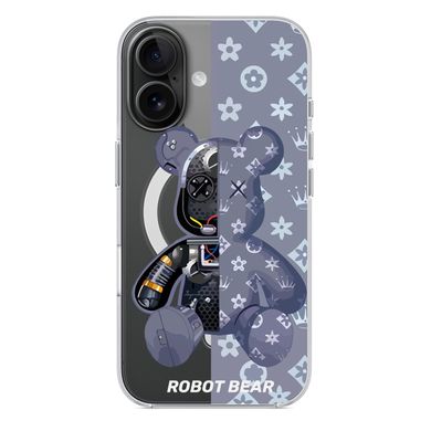 Чехол прозрачный Print Robot Bear with MagSafe для iPhone 16 Lavender Grey - ash-mobile.com.ua - фото 4