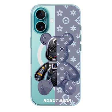 Чехол прозрачный Print Robot Bear with MagSafe для iPhone 16 Lavender Grey - ash-mobile.com.ua - фото 2