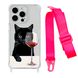 Чохол прозорий з ремінцем Print Mood swings для iPhone 15 Plus Cat Wine/Hot Pink