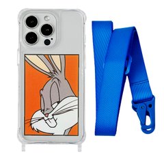 Чохол прозорий з ремінцем Print Кролик для iPhone 15 Plus Кролик/Blue