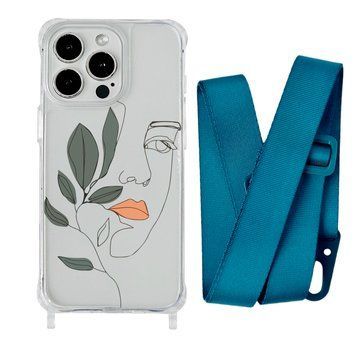 Чехол прозрачный с ремешком Print Leaves для iPhone 16 PRO Face/Forest Green - ash-mobile.com.ua - фото 1