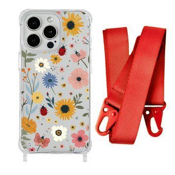 Чохол прозорий з ремінцем Print Flower для iPhone X | XS Sunflower/Red - ash-mobile.com.ua - фото 1