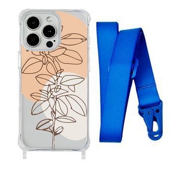 Чехол прозрачный с ремешком Print Leaves для iPhone 13 PRO MAX Flowerpot/Blue - ash-mobile.com.ua - фото 1