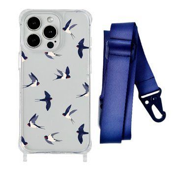 Чехол прозрачный с ремешком Print Happy Nice для iPhone X | XS Swallows/Midnight Blue - ash-mobile.com.ua - фото 1