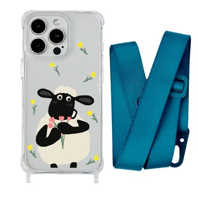 Чохол прозорий з ремінцем Print Happy Nice для iPhone 14 Plus Sheep/Forest Green - ash-mobile.com.ua - фото 1