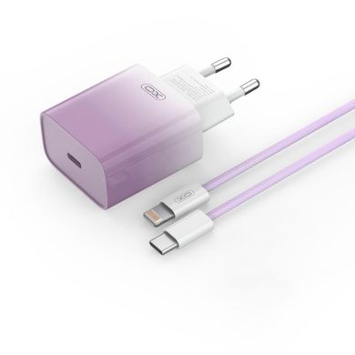 СЗУ XO CE18 30W (1 Type-C)+With Cable Type-C to Lightning Purple - ash-mobile.com.ua - фото 1