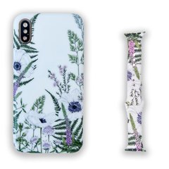 Комплект Beautiful Flowers для iPhone X|XS + Ремінець для Apple Watch 38/40/41 mm Лаванда