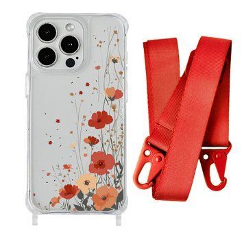 Чохол прозорий з ремінцем Print Flower для iPhone X | XS Autumn Blossom/Red - ash-mobile.com.ua - фото 1