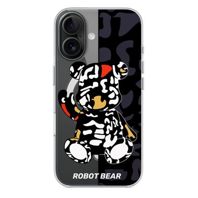 Чехол прозрачный Print Robot Bear with MagSafe для iPhone 16 Black - ash-mobile.com.ua - фото 4