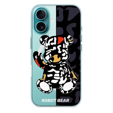 Чехол прозрачный Print Robot Bear with MagSafe для iPhone 16 Black - ash-mobile.com.ua - фото 2