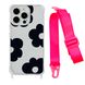 Чехол прозрачный с ремешком Print Flower Color для iPhone 14 PRO Black/Hot Pink