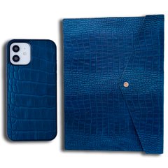Комплект из натуральной кожи для iPhone 11 + Конверт для MacBook 13.3 Blue