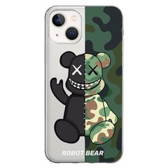 Чехол прозрачный Print Robot Bear для iPhone 13 Green