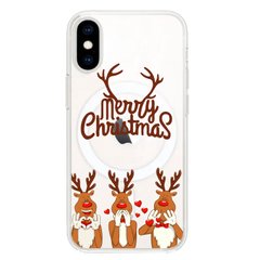 Чехол прозрачный Print NEW YEAR with MagSafe для iPhone XS MAX Three deer купить