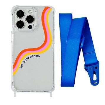 Чехол прозрачный с ремешком Print Mood swings для iPhone 17 Air Live in the moment/Blue