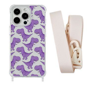 Чехол прозрачный с ремешком Print Dinosaur для iPhone 14 Plus Dinosaur/Antique White - ash-mobile.com.ua - фото 1