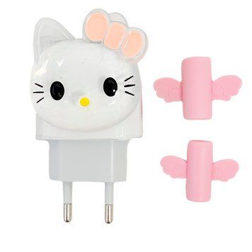 Захисний чохол для блоку ЗП + Кліпса + Пружинка для кабелю Hello Kitty transparent - ash-mobile.com.ua - фото 1