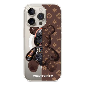 Чехол прозрачный Print Robot Bear with MagSafe для iPhone 16 PRO Brown - ash-mobile.com.ua - фото 1