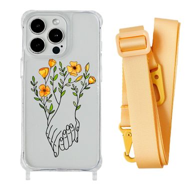 Чехол прозрачный с ремешком Print Leaves для iPhone XR Hands Flower/Yellow - ash-mobile.com.ua - фото 1